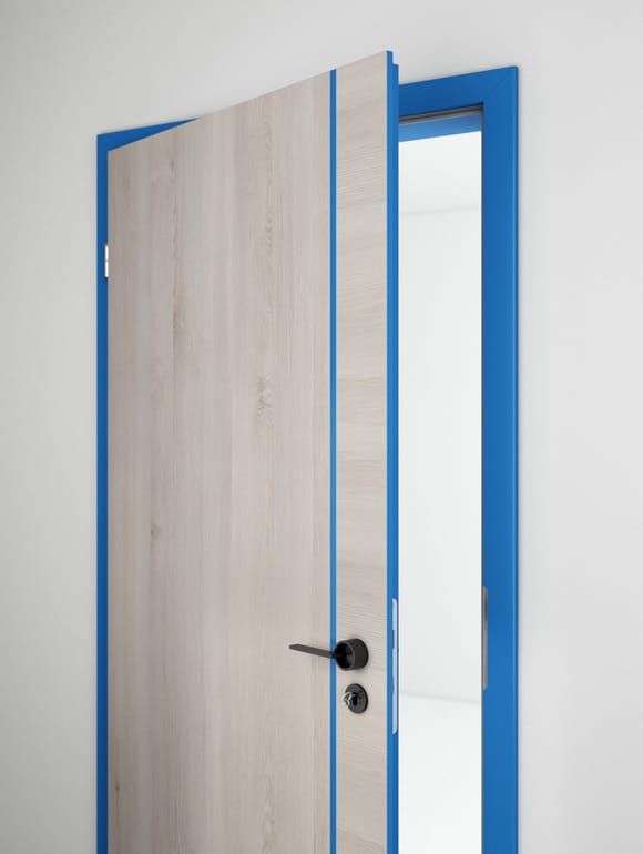 Fehér Aland Fenyő | Tok, élfólia és díszcsík: Delft Kék CPL beltéri ajtó