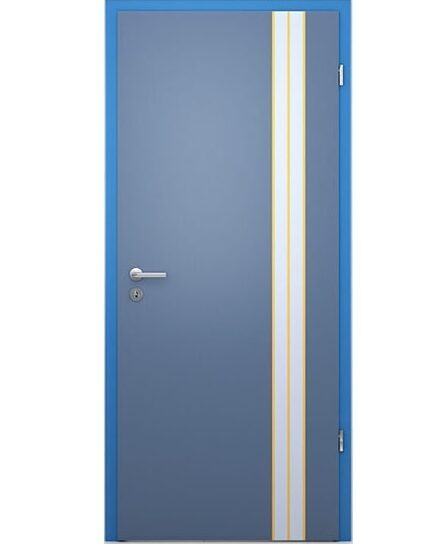  Tiroli Kék | Tok: Delft Kék | Intarzia: Szürke | Díszcsík: Brillant Sárga CPL beltéri ajtó